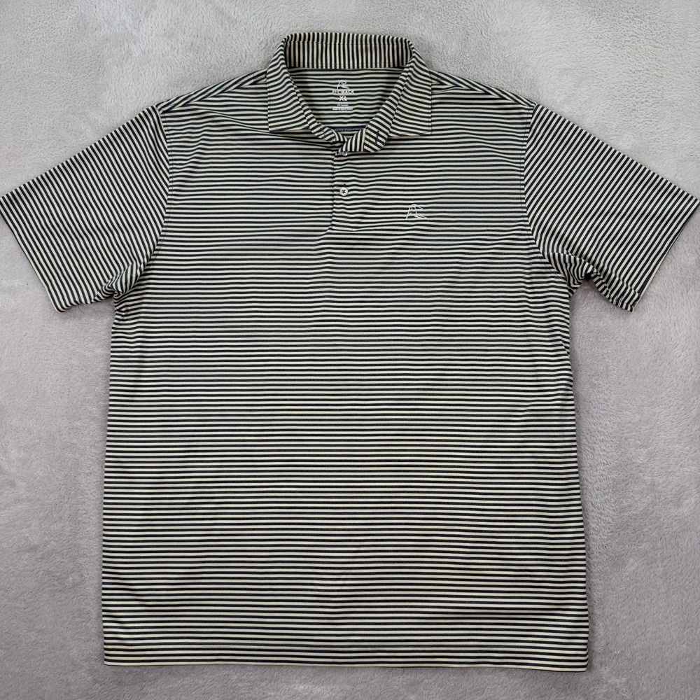 Rhoback Mens XL Performance Polo Shirt Navy Blue Yellow Striped Short Sleeve